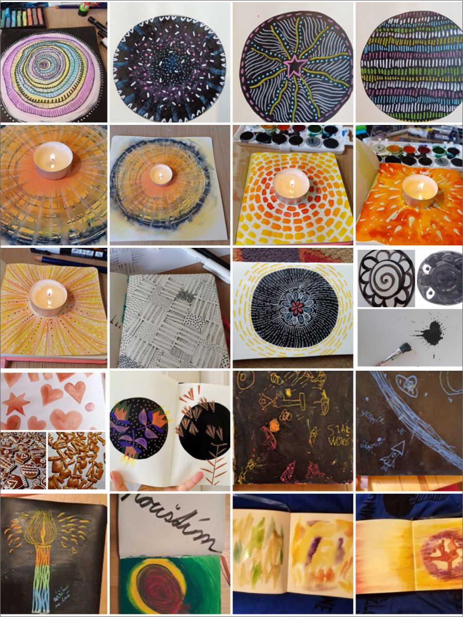 koláž obrázků ze společného tvoření v rámci klubu arte pod vedením Radky Rubešové